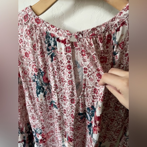 Lucky Brand|Boho Cut out knit cotton/linen blend floral blouse•••Size 1x🫶🏻 - Picture 6 of 11